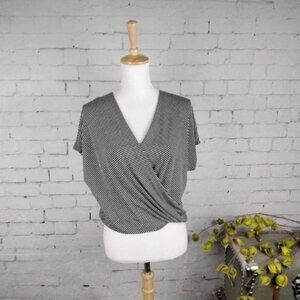 Elan Surplice Striped Dolman Sleeve Knit Top In Black Size Small